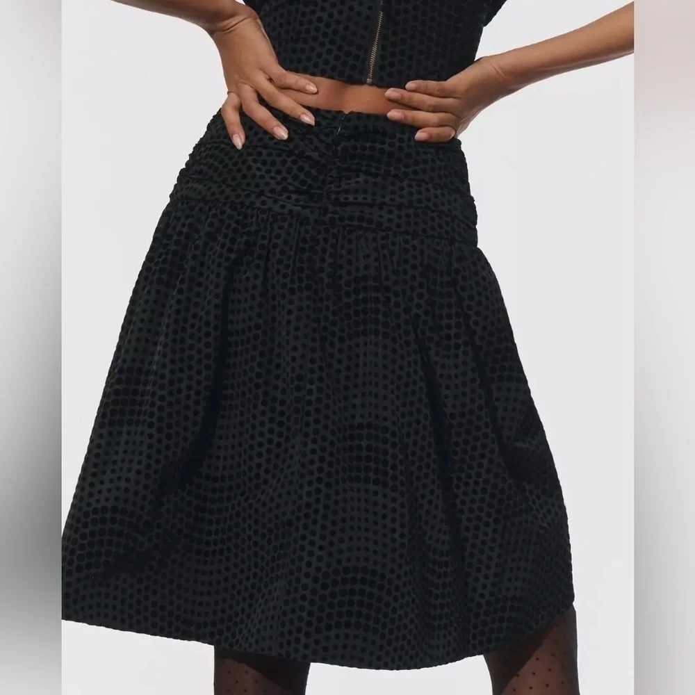 Maeve Black Polka Dot Taffeta Midi Skirt